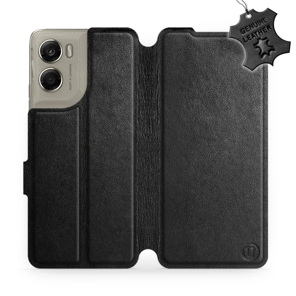 Etui z naturalnej skóry do Motorola Moto G06 4G / Motorola Moto G06 Power 4G, Mobiwear Leather, czarne