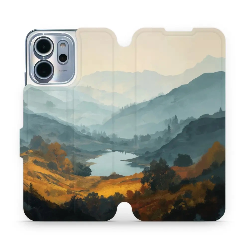 Etui z klapką do OPPO Reno14 F, Mobiwear Book, jezioro w dolinie