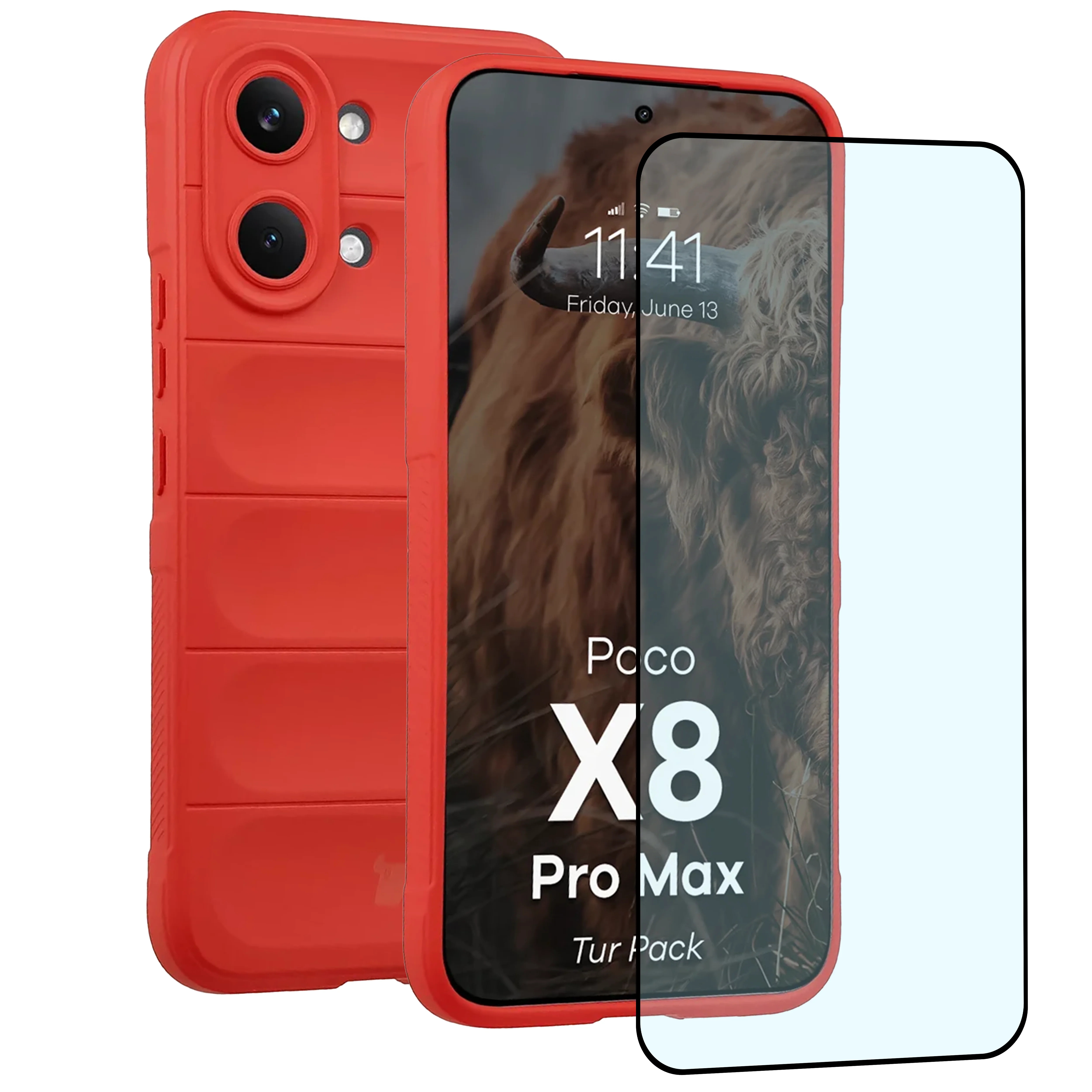Pancerne etui + szkło hartowane Bizon Tur Pack do Xiaomi POCO X8 Pro Max, czerwone