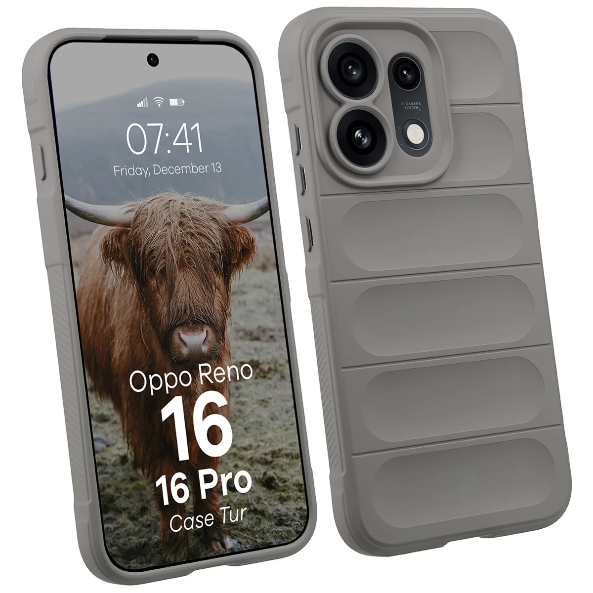 Pancerne etui Bizon Case Tur do Oppo Reno16 / Reno16 Pro 5G, jasnoszare