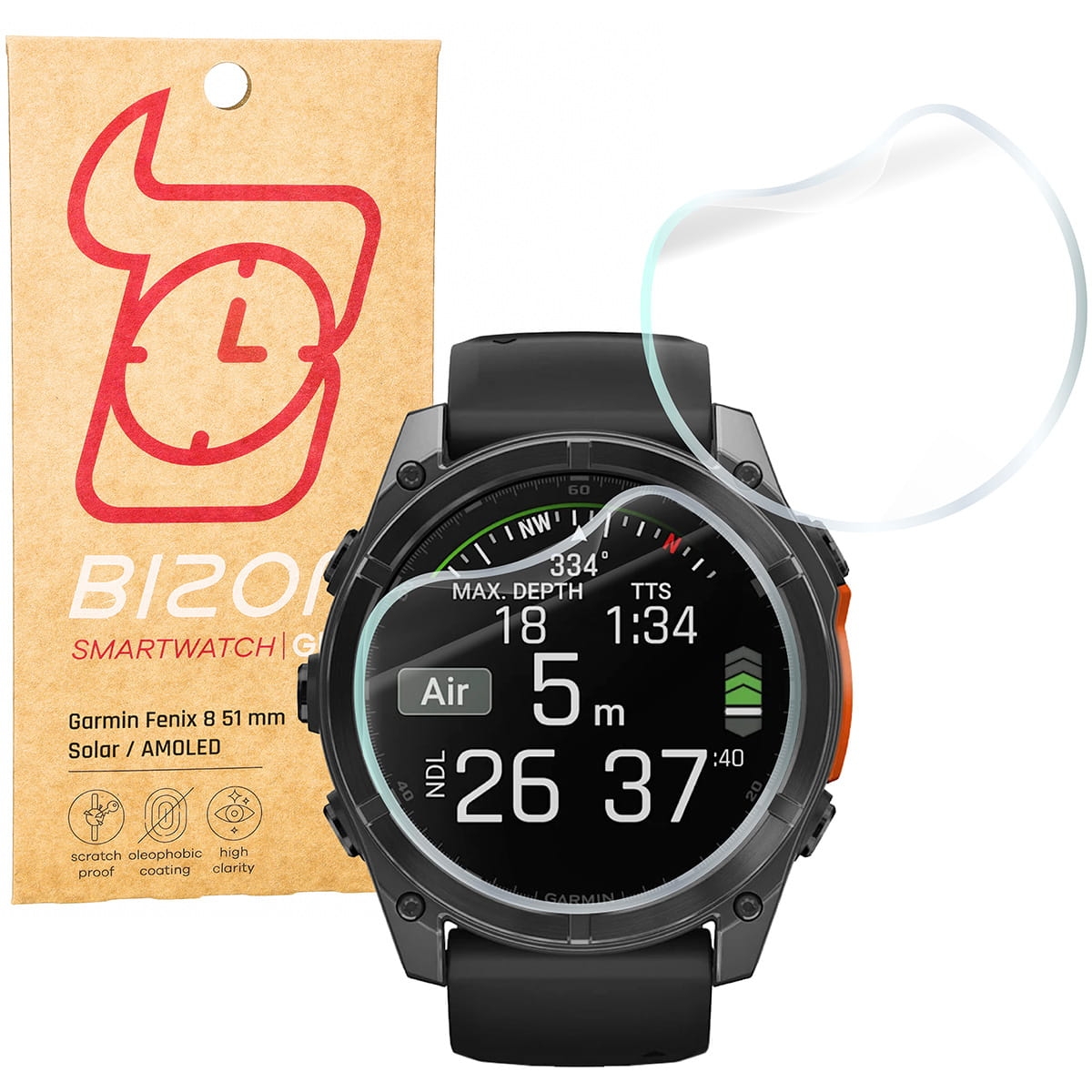 Image of Folia hydrożelowa na ekran Bizon Glass Watch Hydrogel do Garmin Fenix 8 Solar 51 mm / AMOLED 47mm / AMOLED 51mm, 2 sztuki