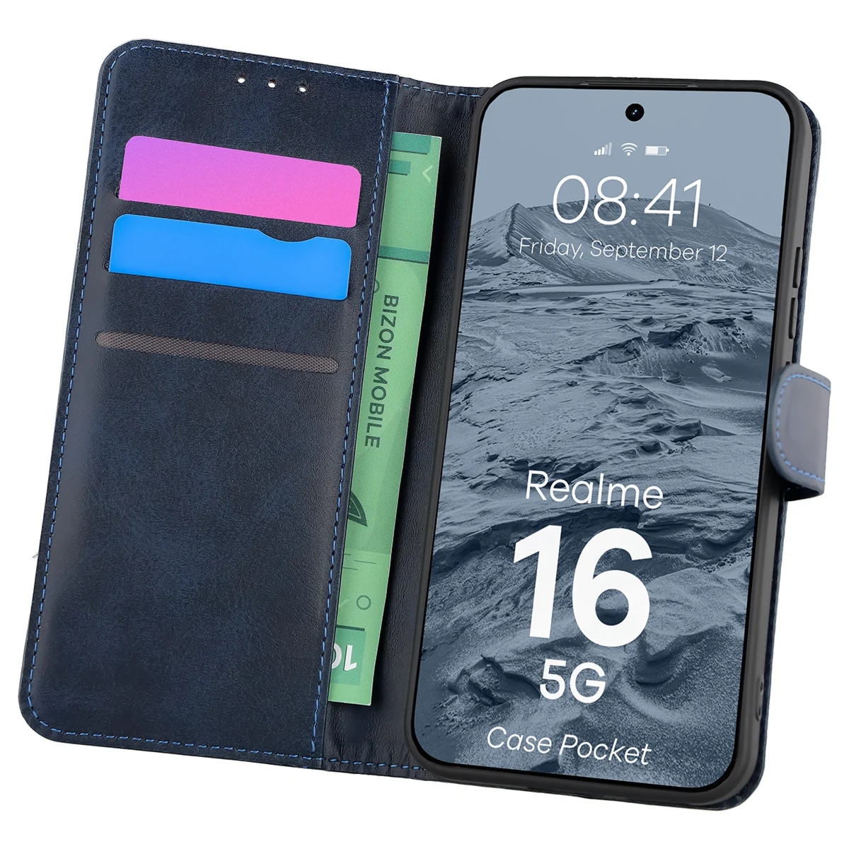 Etui z klapką Bizon Case Pocket do Realme 16 5G, granatowe