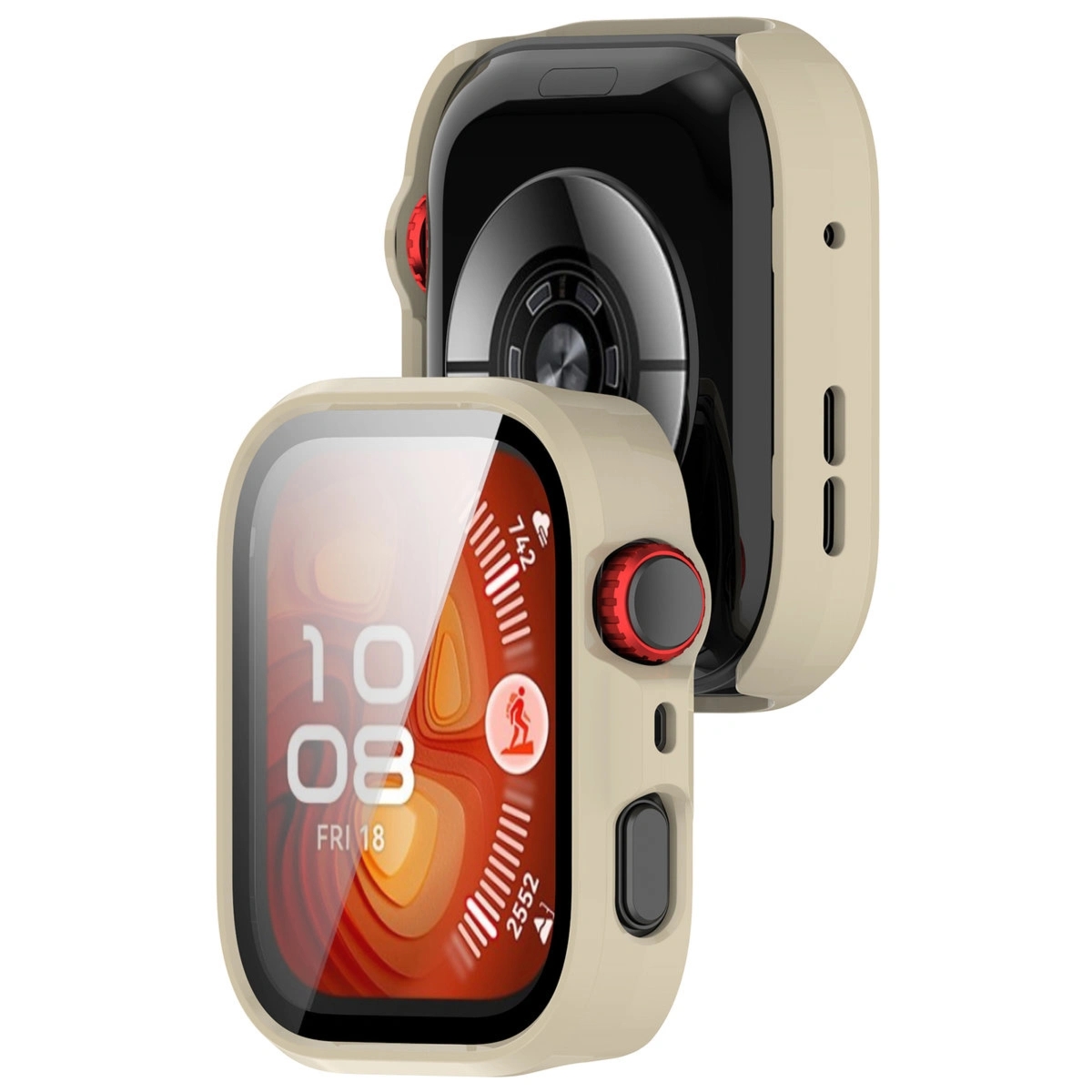 Etui ze szkłem do zegarka Bizon Case Watch Adamo do Huawei Watch Fit 4 Pro, beżowe