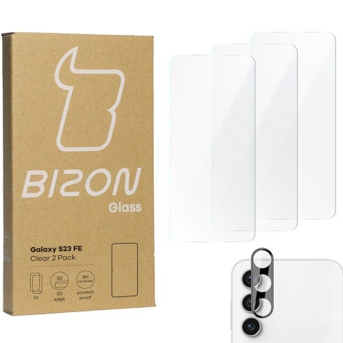 Image of 3x Szkło + szybka na aparat BIZON Clear 2 Pack do Galaxy S23 FE