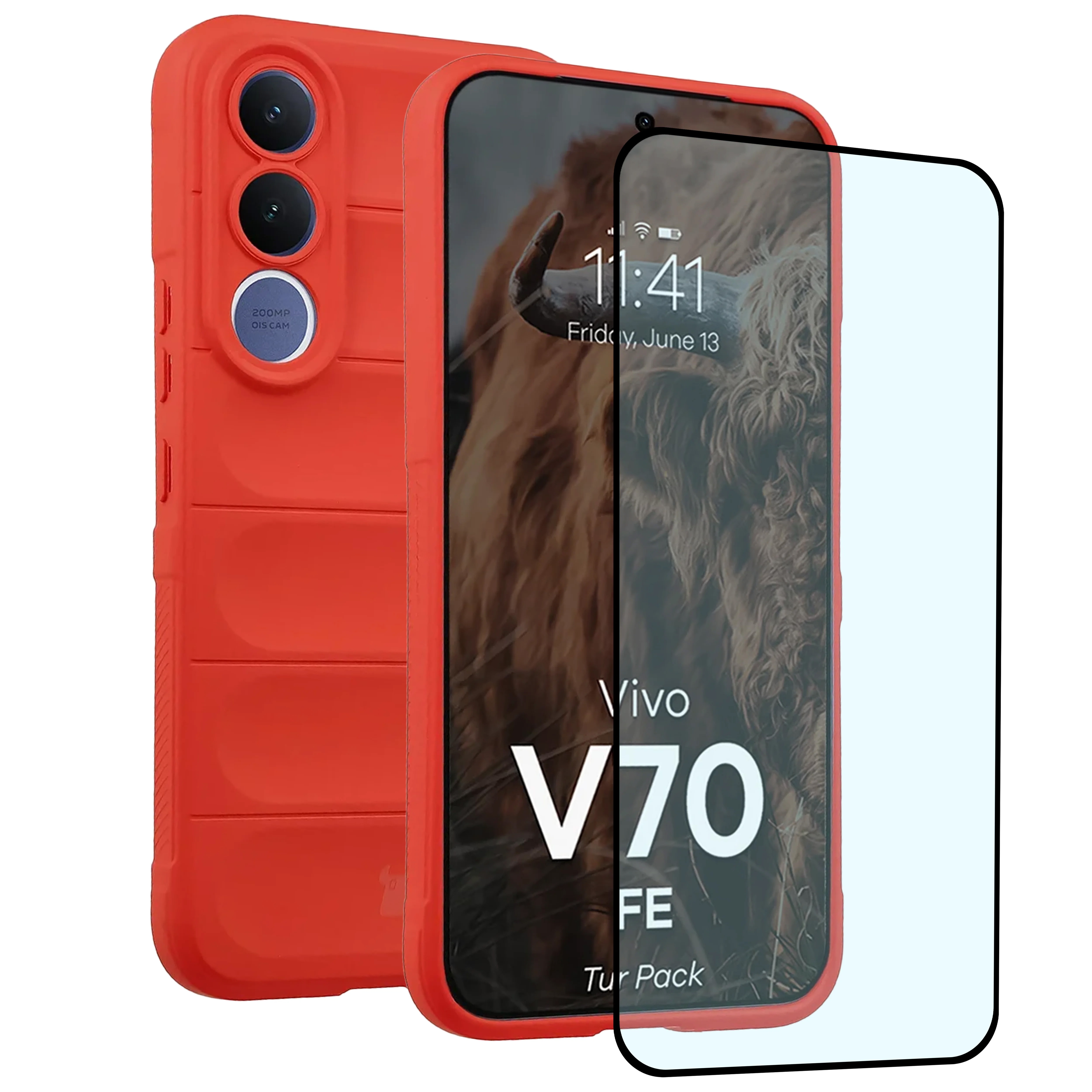 Pancerne etui + szkło hartowane Bizon Tur Pack do Vivo V70 FE 5G, czerwone