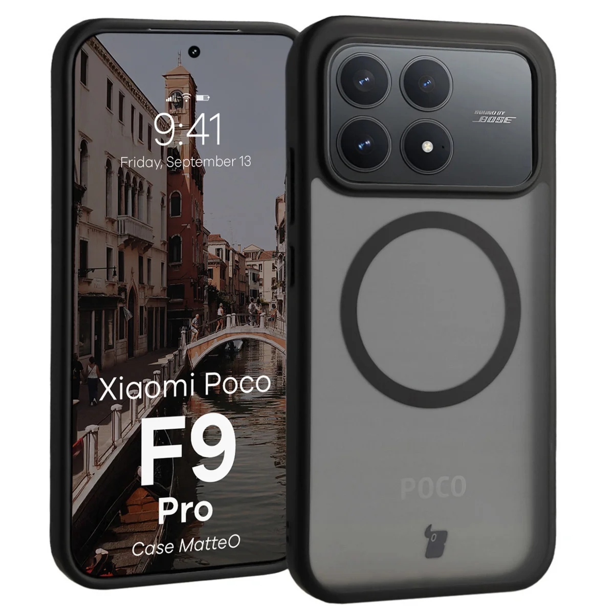 Etui z pierścieniem magnetycznym Bizon Case MatteO do Xiaomi POCO F9 Pro, przydymione-czarne