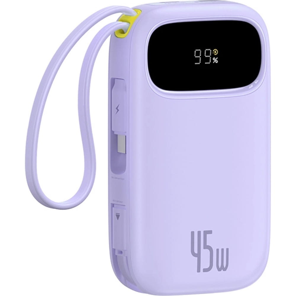 Powerbank z wyświetlaczem Baseus EnerFill FC31 20000mAh, 45W, USB-A, USB-C, kable USB-C / Lightning, fioletowy