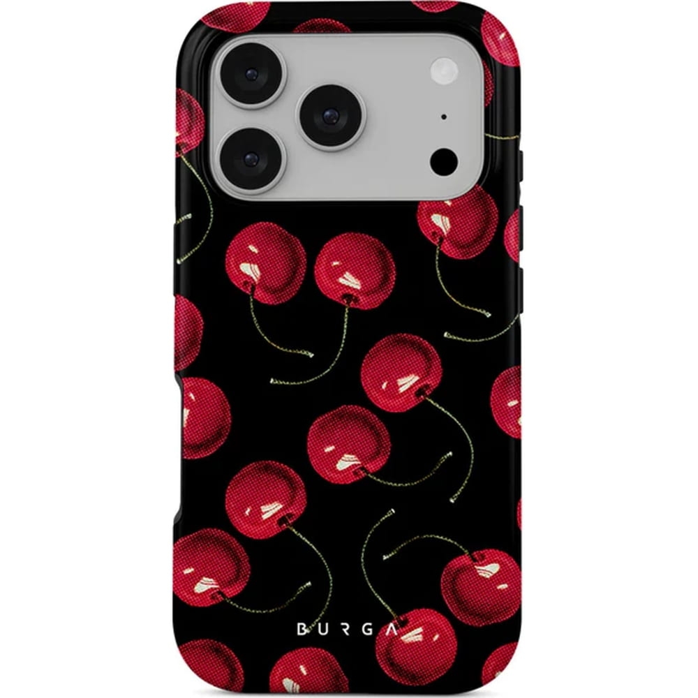 Etui Burga Cherrybomb Tough Magnetic do iPhone 17 Pro, czarne z wiśniami