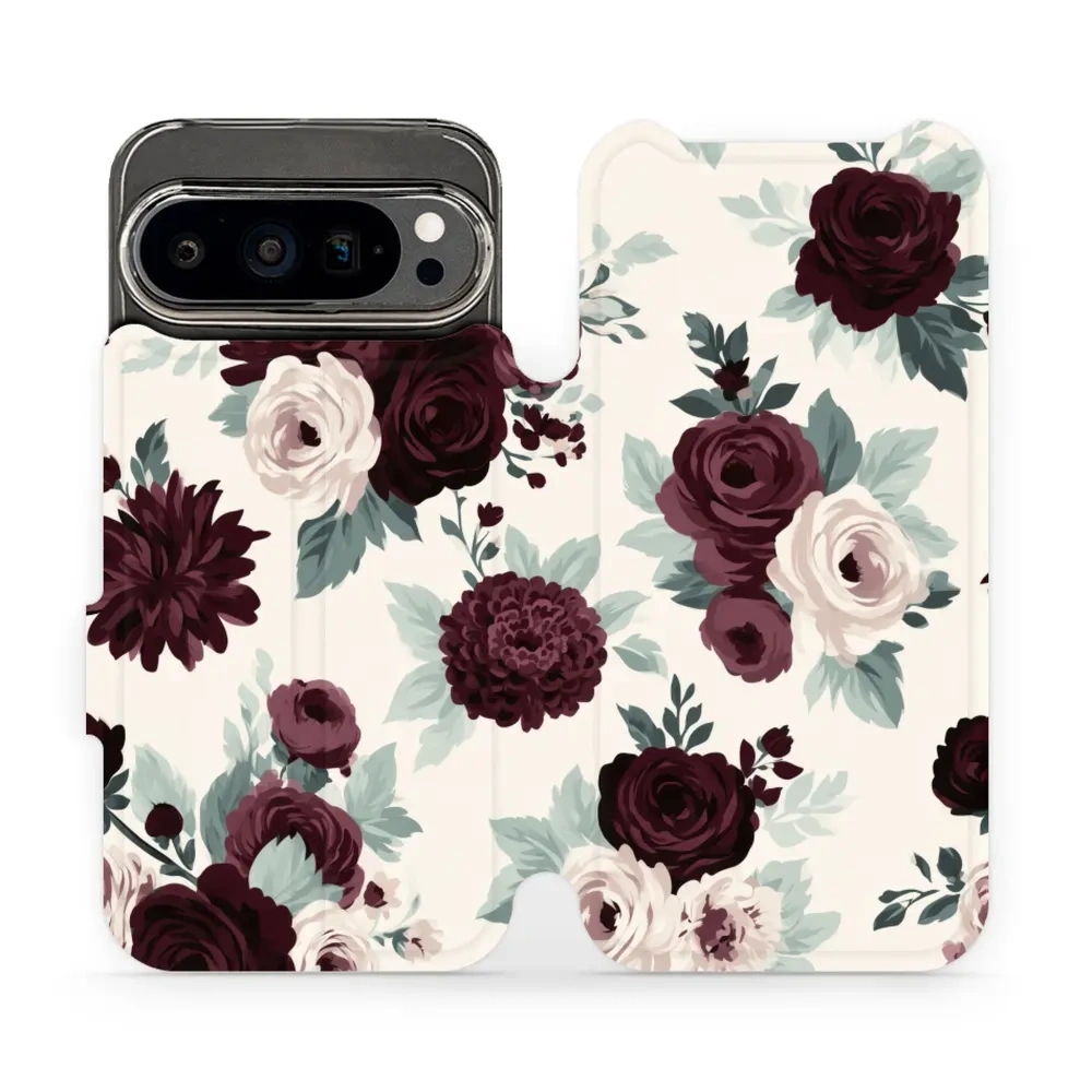 Etui z klapką do Google Pixel 9 Pro, Mobiwear Book, róże z szałwią na kremie