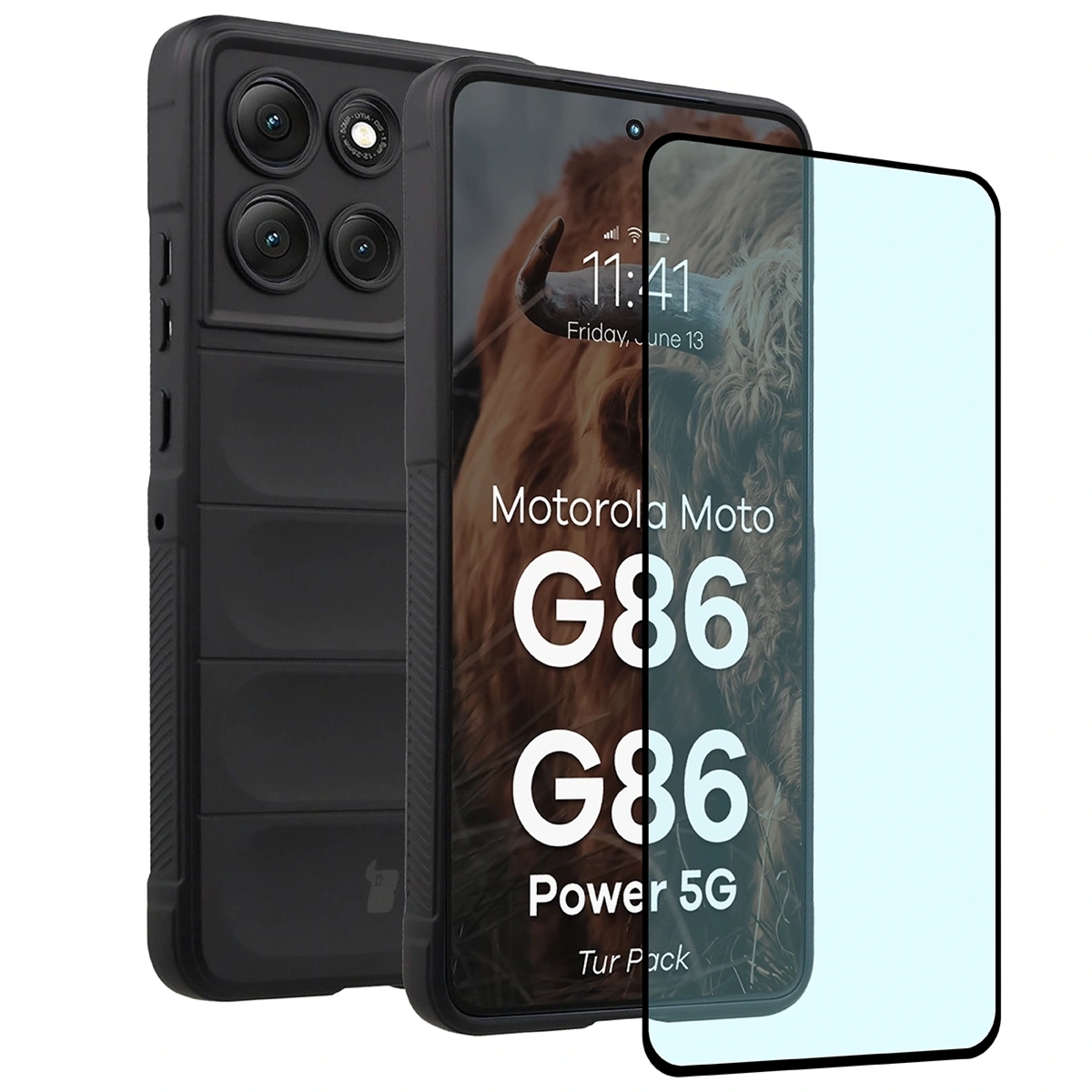 Pancerne etui + szkło hartowane Bizon Tur Pack do Motorola Moto G86 5G / G86 Power 5G, czarne
