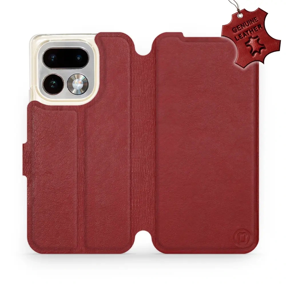 Etui z naturalnej skóry do Realme 16 Pro 5G, Mobiwear Leather, ciemno-czerwone