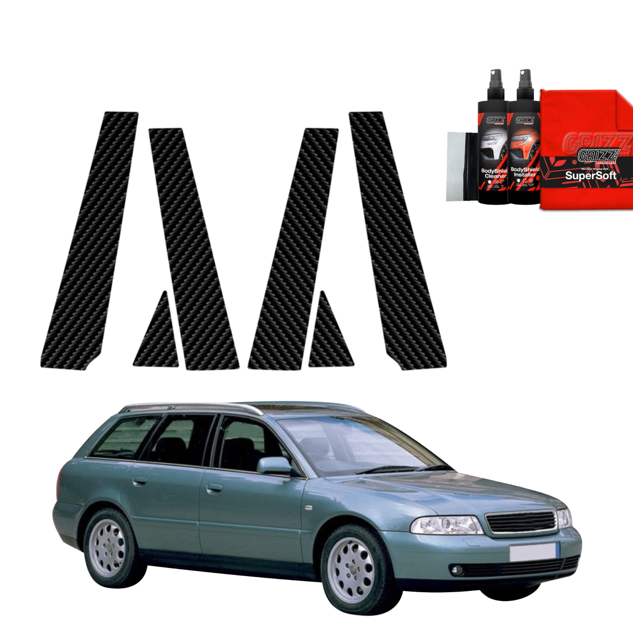 6w1 Folia karbonowa Grizz Protector na słupki do Audi A4 B5 Avant (1994-2001)
