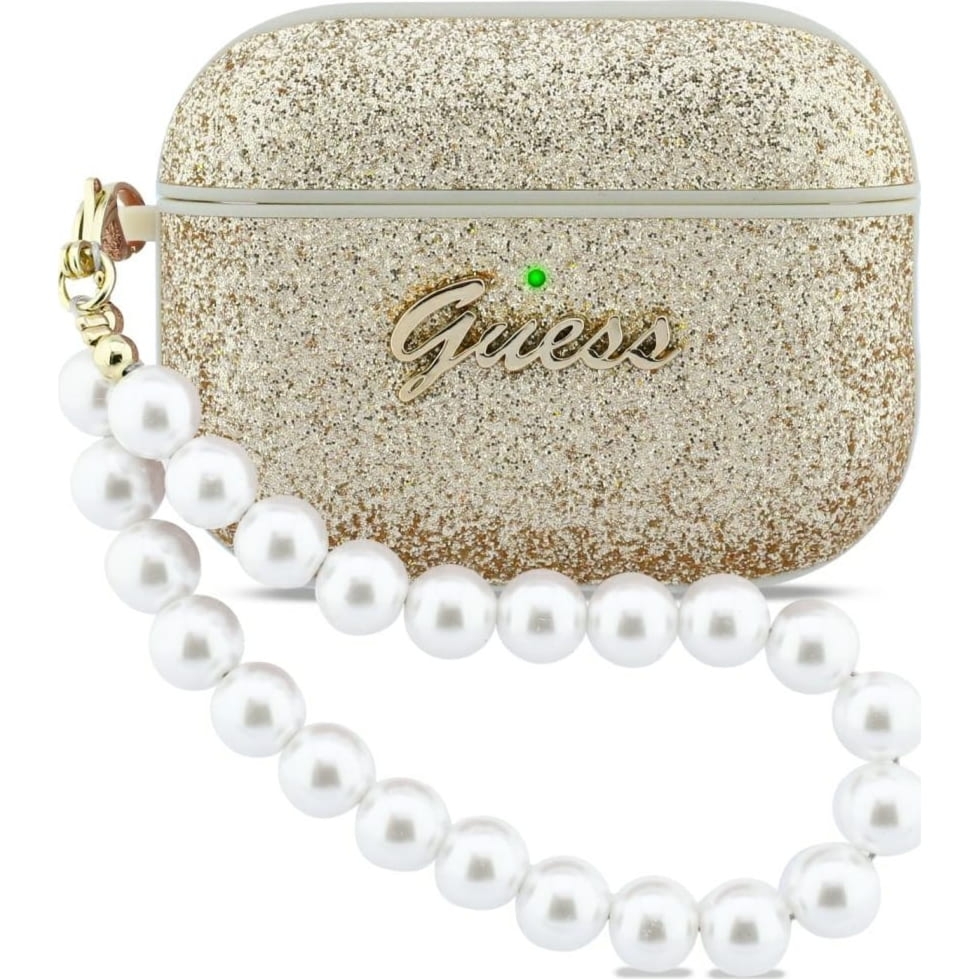 Etui Guess Glitter Pearl Strap do  AirPods Pro 3, złote