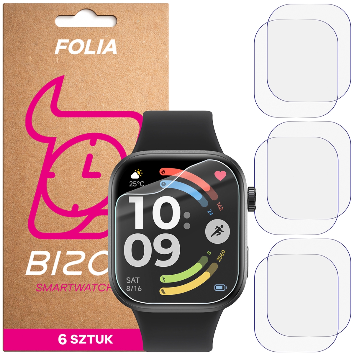 Folia ochronna na ekran zegarka Bizon Watch Film HydroFlex do Xiaomi Redmi Watch 6, 6 sztuk