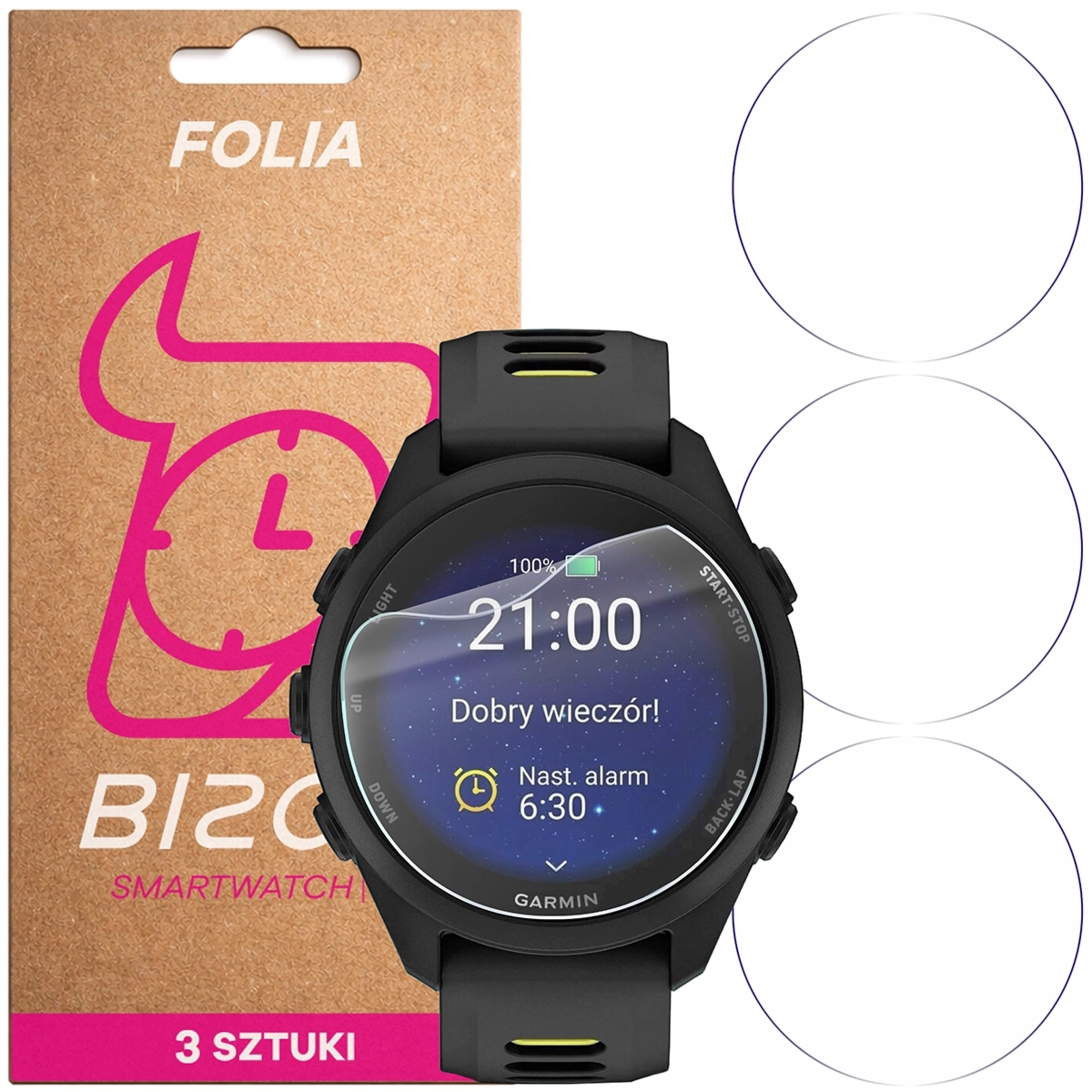 Folia ochronna na ekran zegarka Bizon Watch Film HydroFlex do Garmin Forerunner 170, 3 sztuki