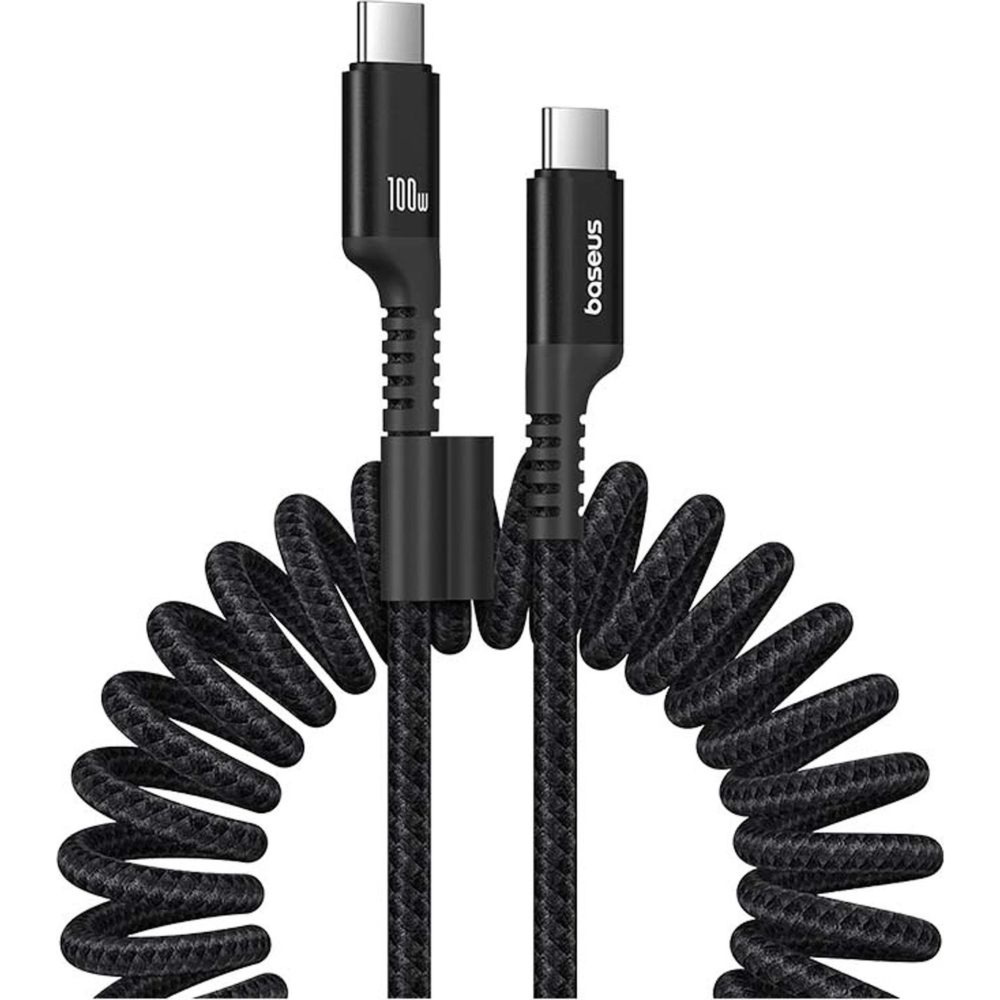 Kabel spiralny Baseus Fish-Eye USB-C do USB-C, PD 100W, 480 Mb/s, 1 m, czarny