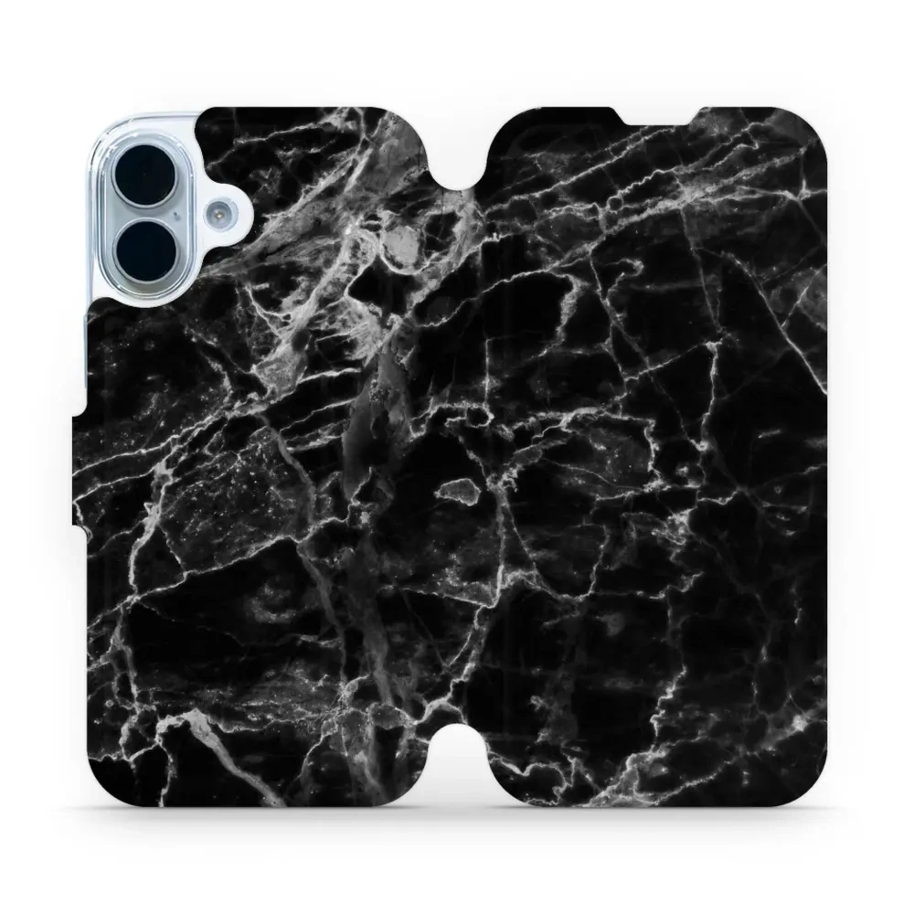 Etui z klapką do iPhone 17, Mobiwear Book, czarny marmur