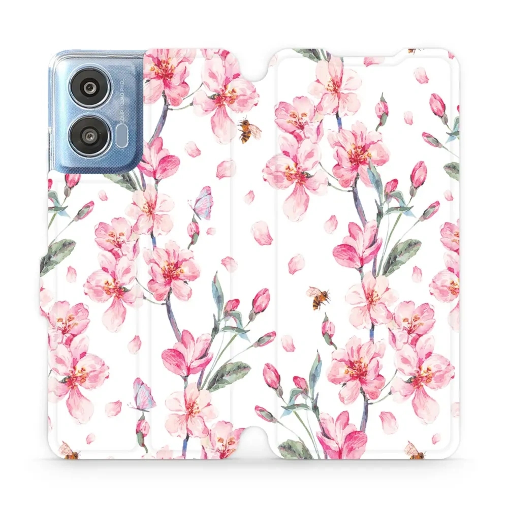 Etui z klapką do Motorola Moto G04, Mobiwear Book, różowa wiosna