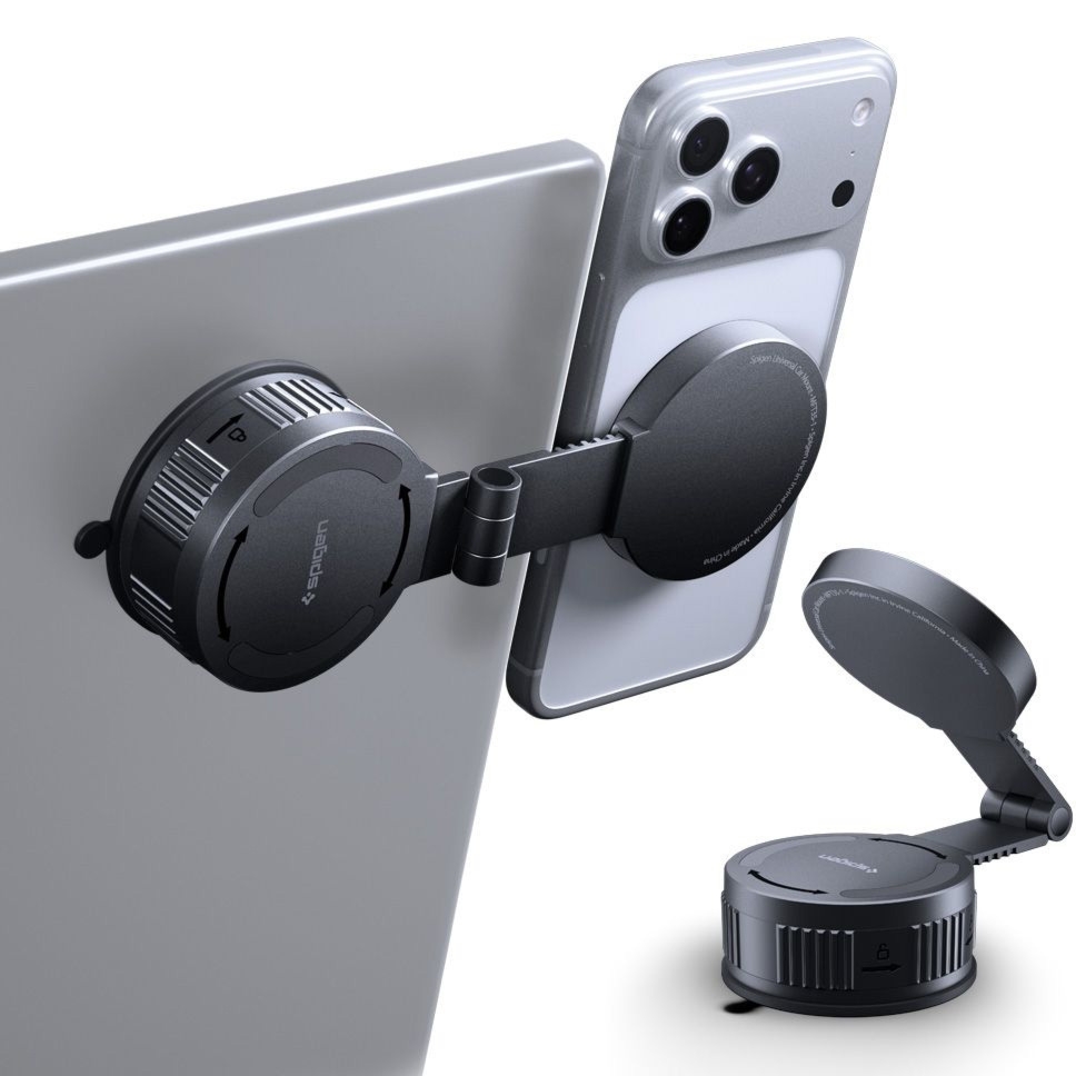 OUTLET: Uchwyt samochodowy, magnetyczny na telefon na deskę rozdzielczą / szybę / ekran samochodowy do MagSafe Spigen MFT35-1 Magnetic Car Mount, czarny