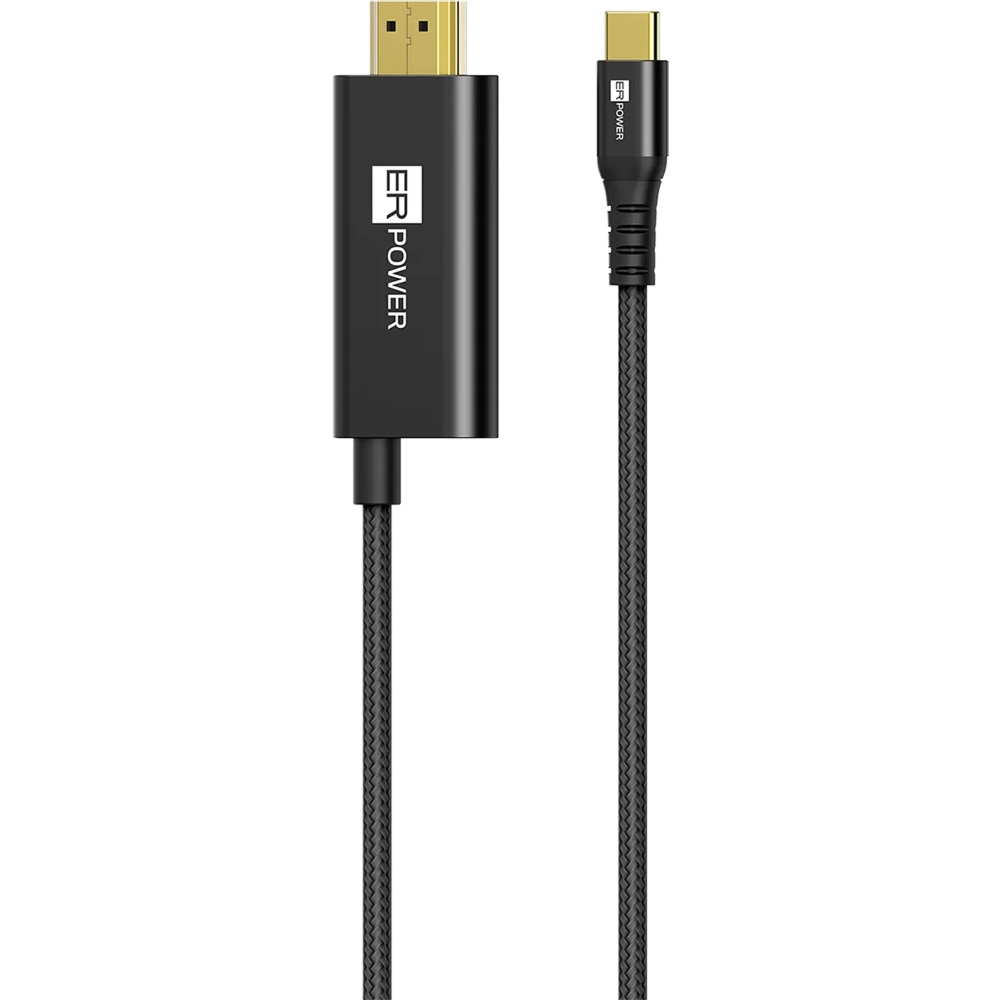 Kabel USB-C – HDMI / USB-C (żeńskie), ERPOWER DisplayPorter Cable, ładowanie 100W PD, 2 m, oplatany, czarny