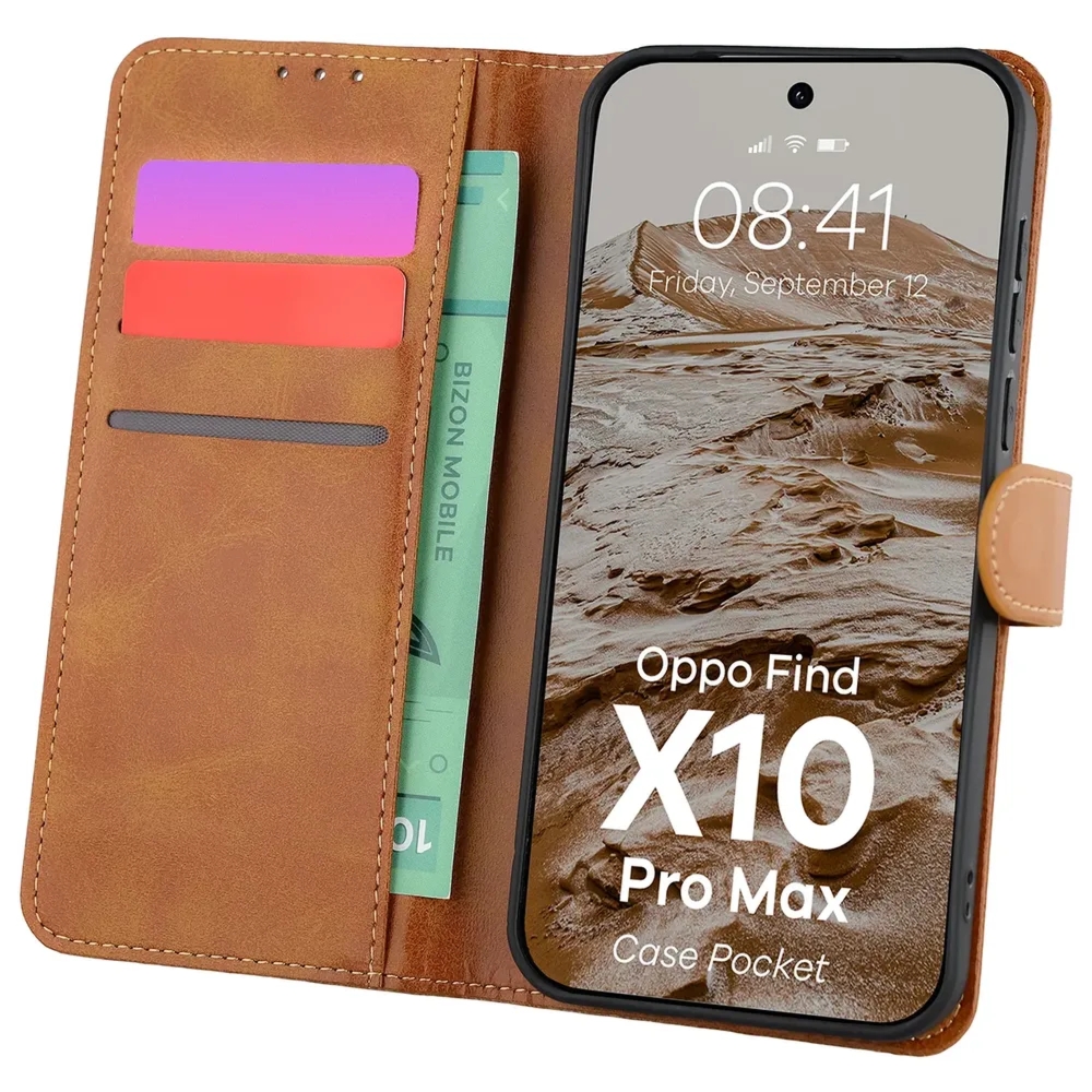 Etui z klapką Bizon Case Pocket do OPPO Find X10 Pro Max, brązowe