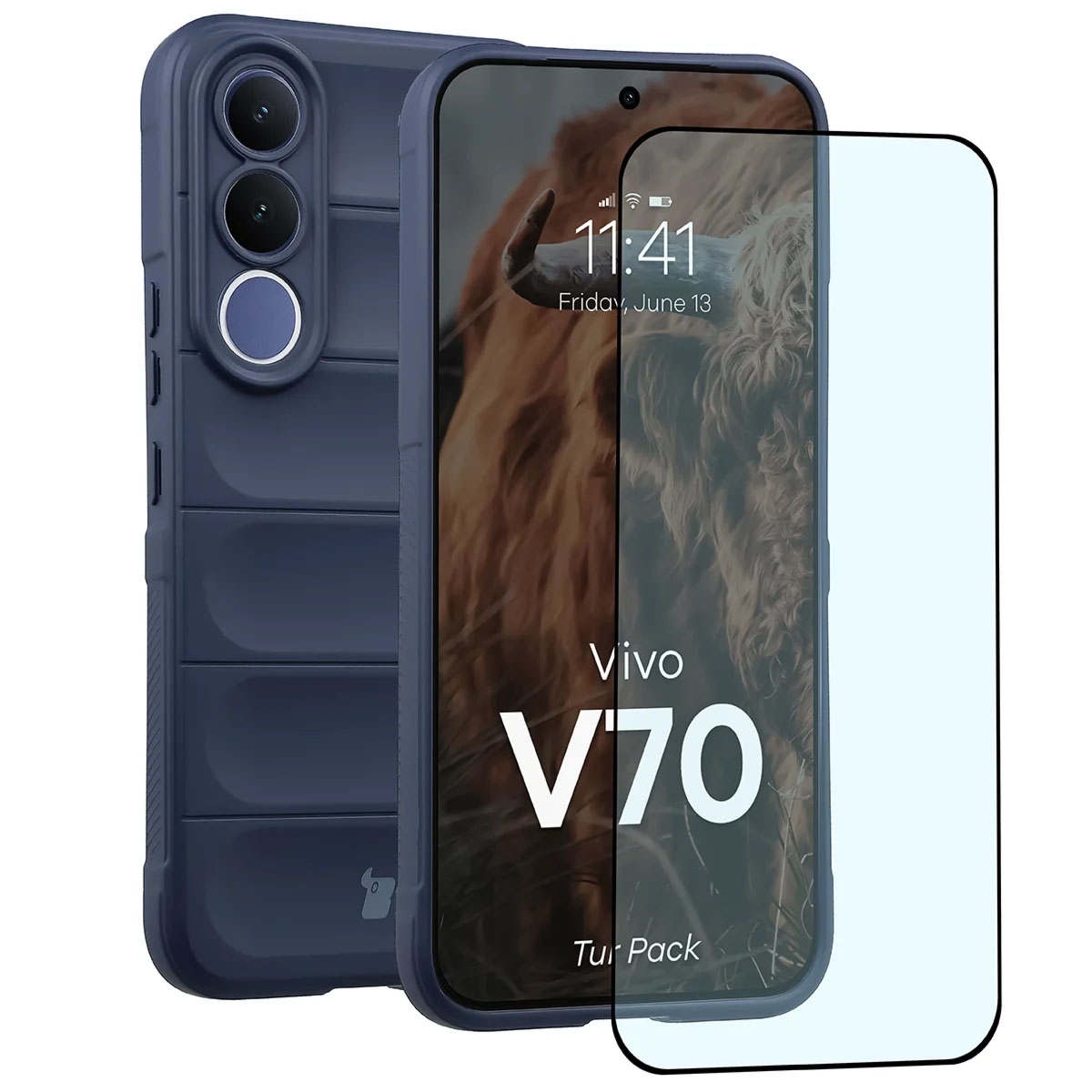 Pancerne etui + szkło hartowane Bizon Tur Pack do Vivo V70 5G, granatowe