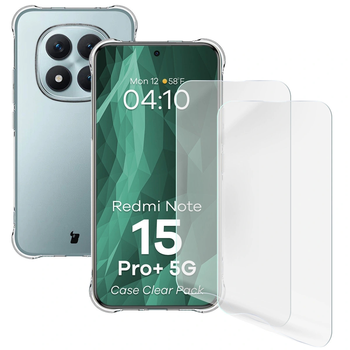 Elastyczne etui + 2x folia na ekran Bizon Case Clear Pack do Xiaomi Redmi Note 15 Pro Plus 5G