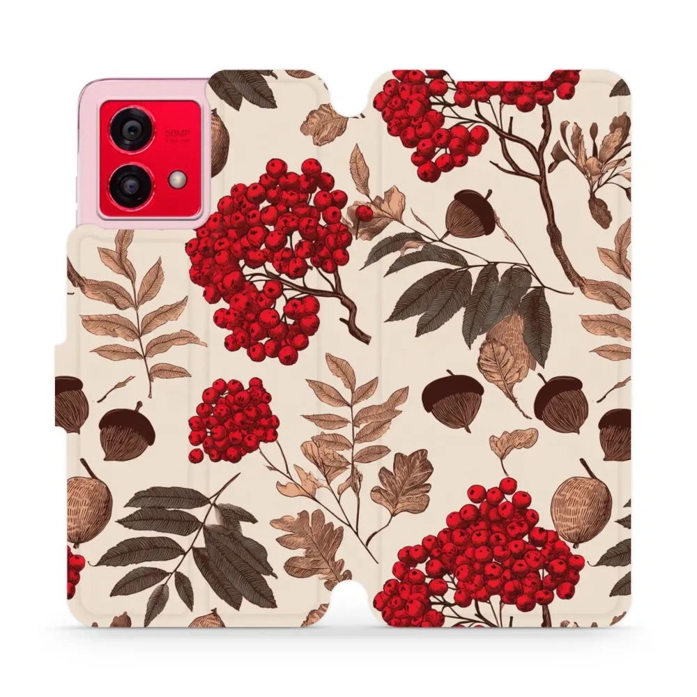 Etui z klapką do Motorola Moto G84 5G, Mobiwear Book, jarzębina na ecru