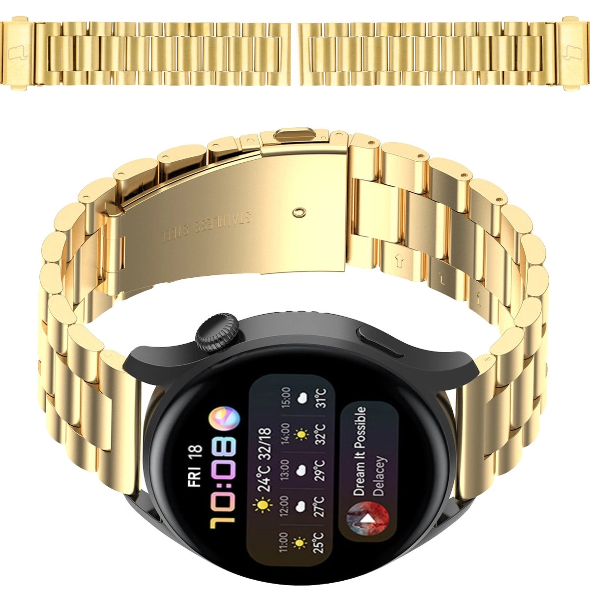 Pasek ze stali nierdzewnej do smartwatcha, Bizon Strap Watch Aura, QuickRelease 20 mm, złoty
