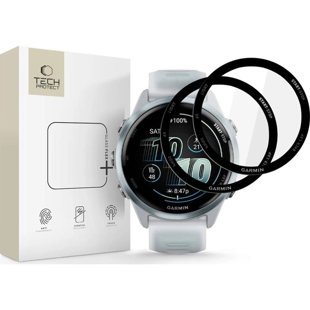 Image of Szkło hybrydowe Tech-Protect Glass Flex+ do Garmin Forerunner 570 42mm, 2 sztuki, przezroczyste z czarną ramką