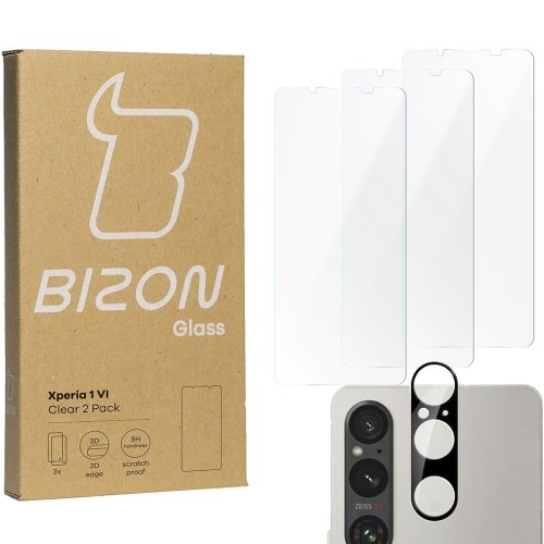 Image of 3x Szkło + szybka na aparat BIZON Clear 2 Pack do Sony Xperia 1 VI