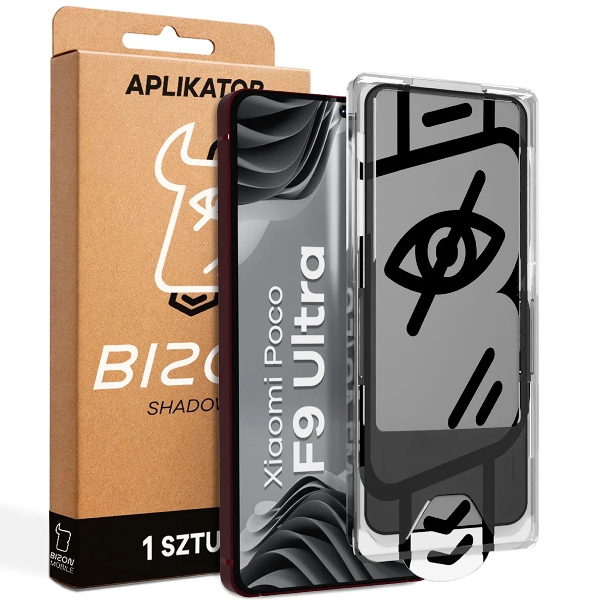 Szkło prywatyzujące z ramką aplikacyjną Bizon Glass Aplikator Shadow do Xiaomi POCO F9 Ultra, 1 zestaw