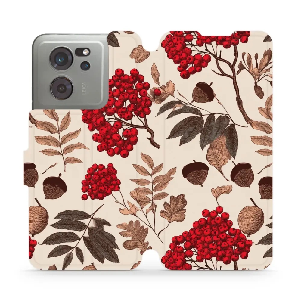 Etui z klapką do Xiaomi 13T Pro, Mobiwear Book, jarzębina na ecru