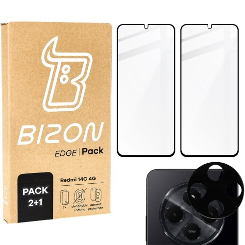 Image of 2x Szkło + szybka na aparat Bizon Edge 2 Pack do Xiaomi Redmi 14C 4G