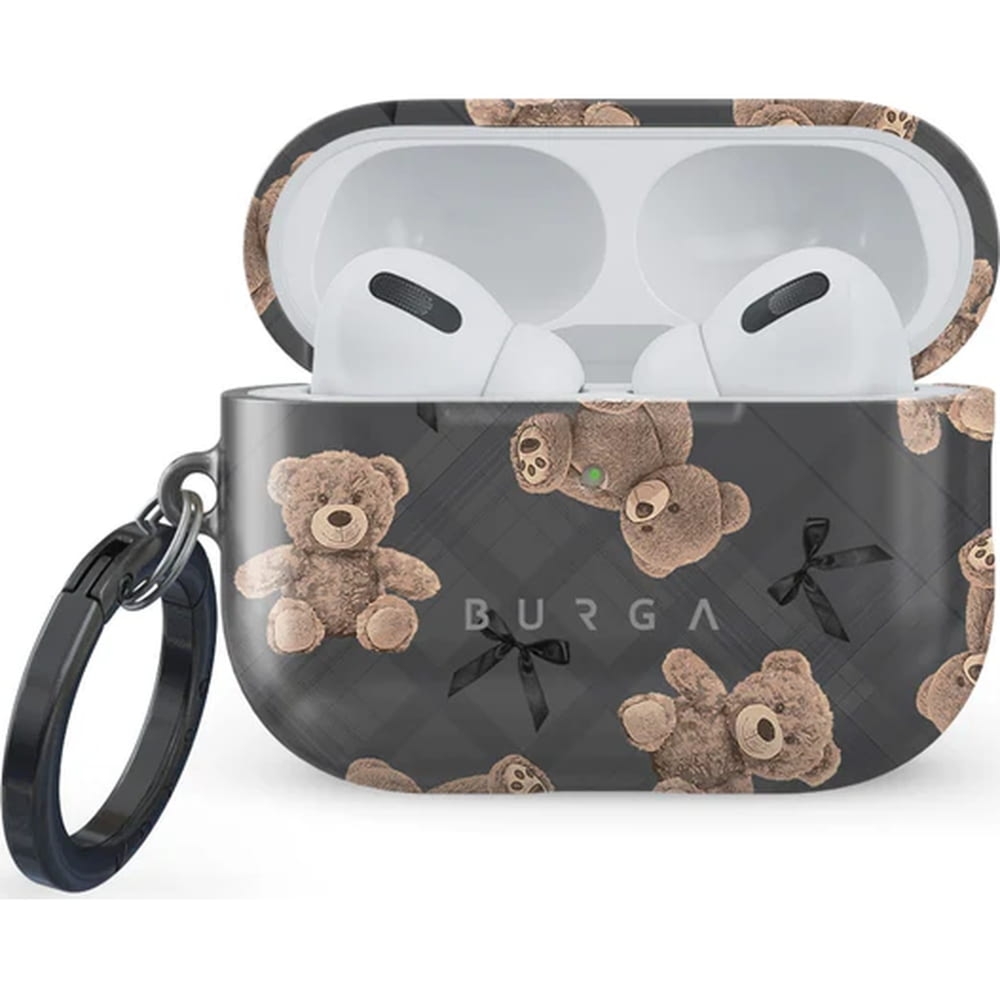 Etui Burga BFF do AirPods Pro 3, szare z pluszowymi misiami