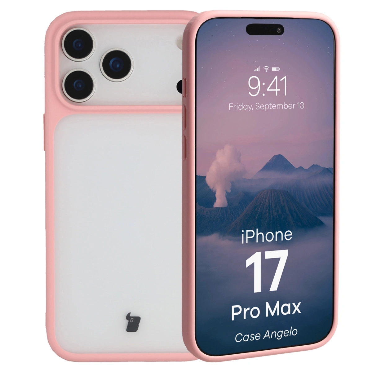 Etui Bizon Case Angelo do iPhone 17 Pro Max, półprzezroczyste z jasnoróżową ramką