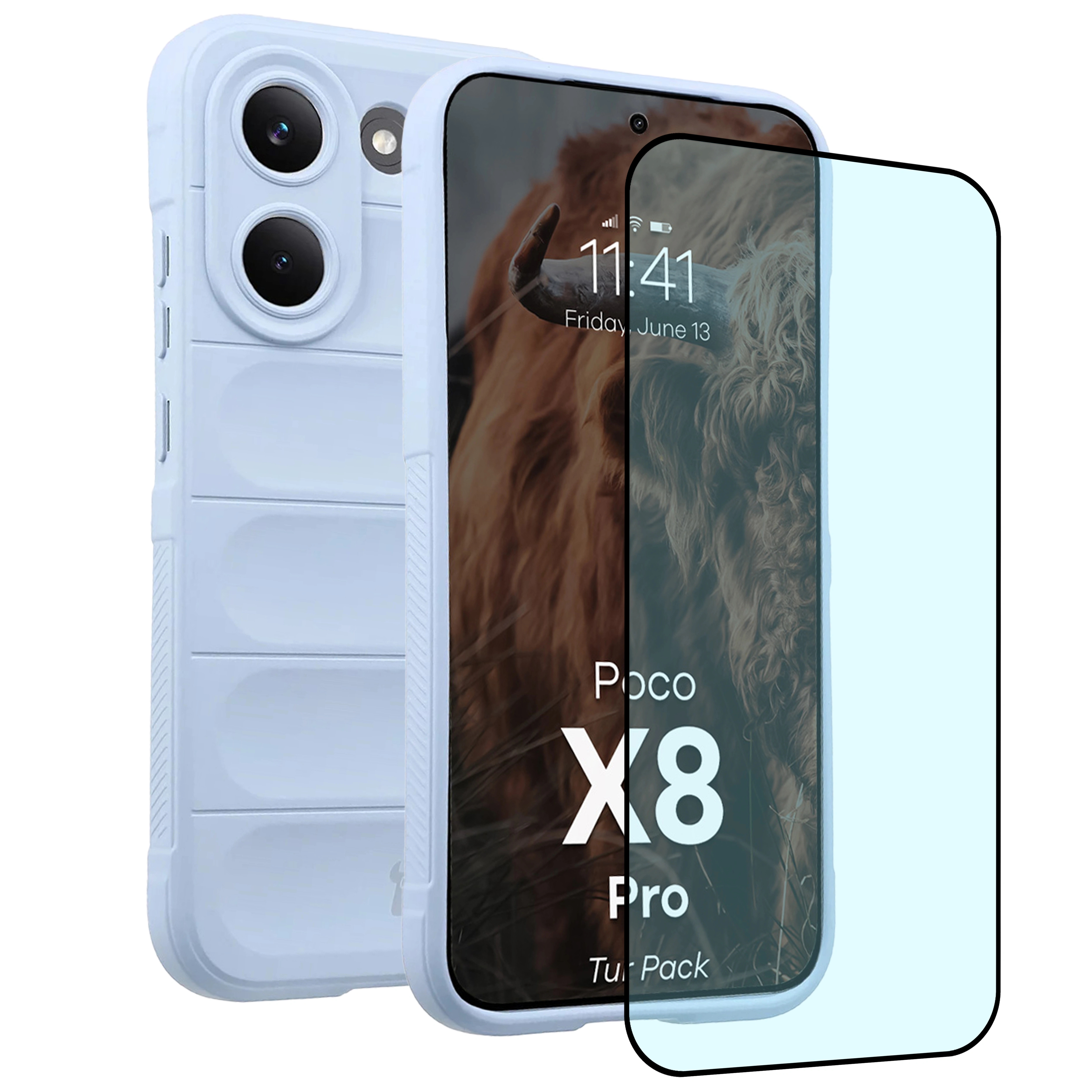 Pancerne etui + szkło hartowane Bizon Tur Pack do Xiaomi POCO X8 Pro, jasnoniebieskie