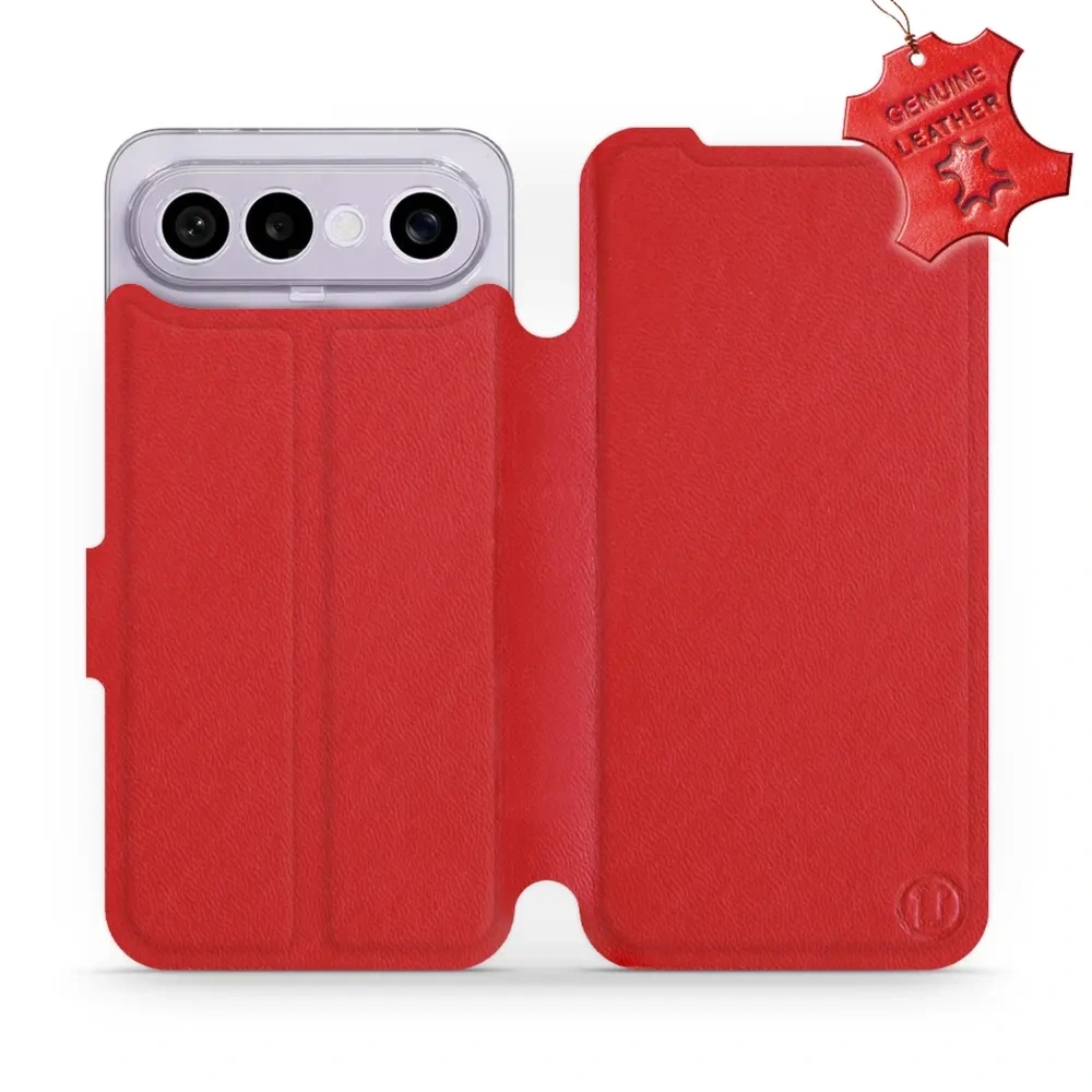 Etui z naturalnej skóry do Vivo X300 FE, Mobiwear Leather, czerwone