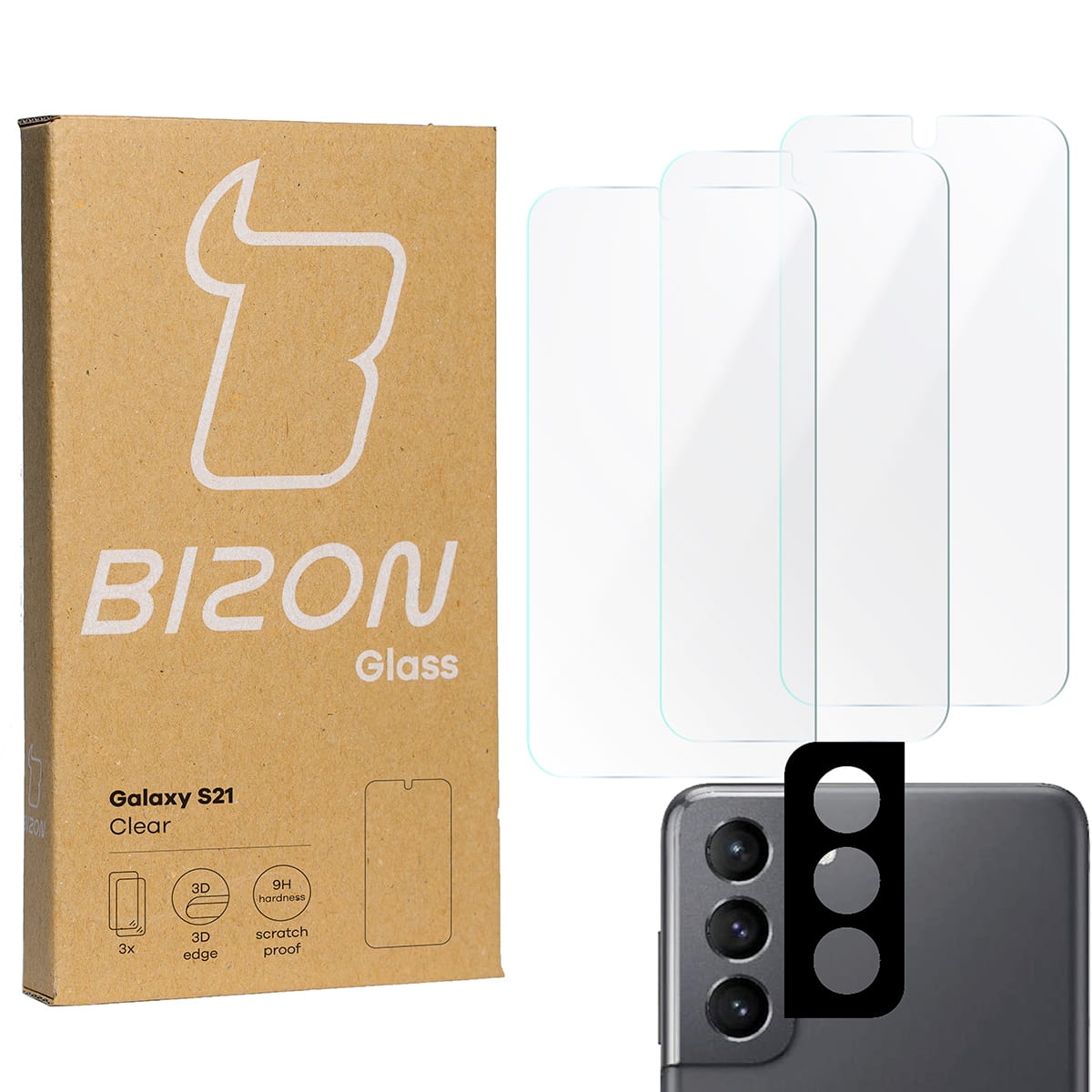 Image of 3x Szkło hartowane + szybka na aparat Bizon Glass Clear Pack, Galaxy S21 5G
