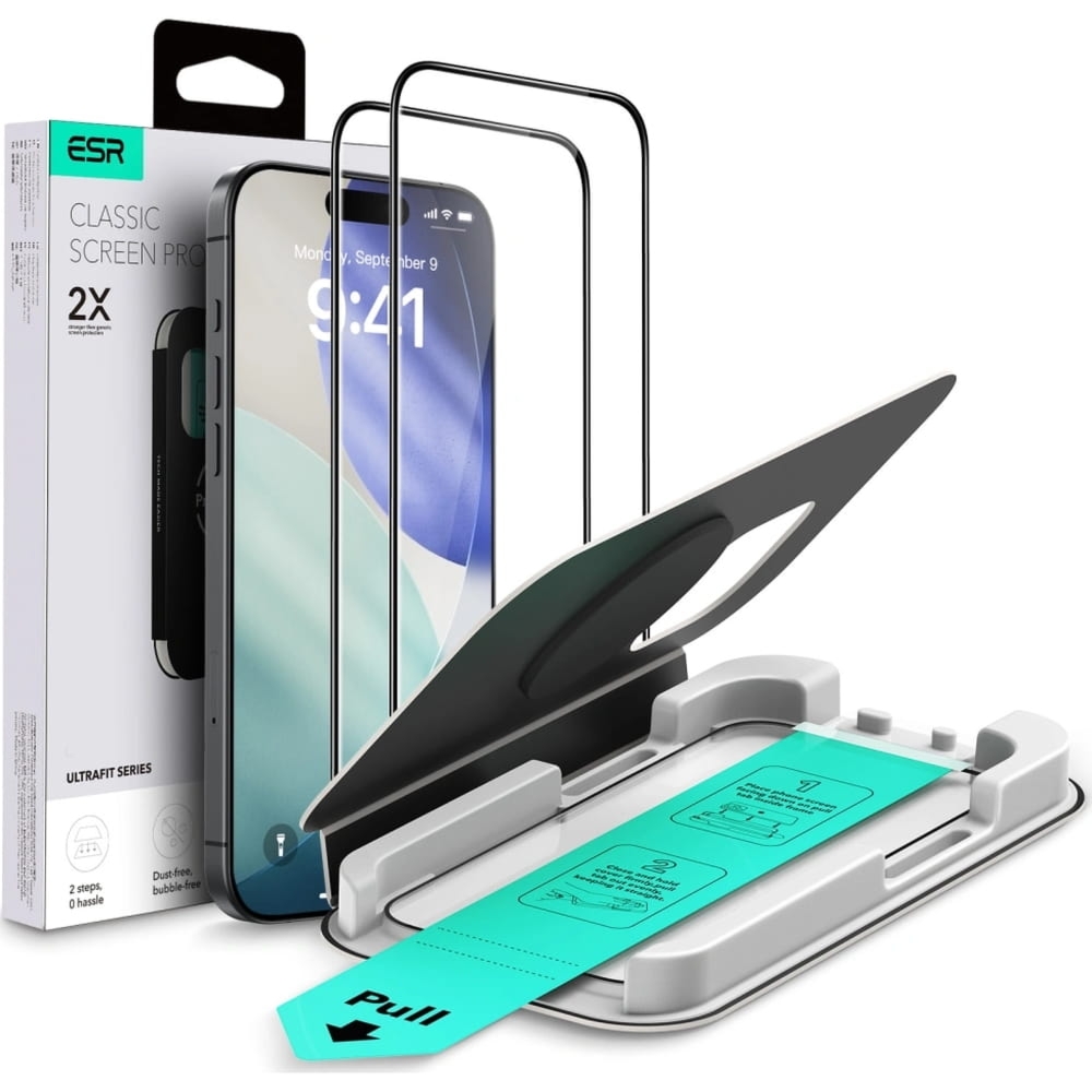 Szkło hartowane z ramką pozycjonującą ESR UltraFit Tempered Glass do iPhone 17 / iPhone 16 Pro, 2 sztuki