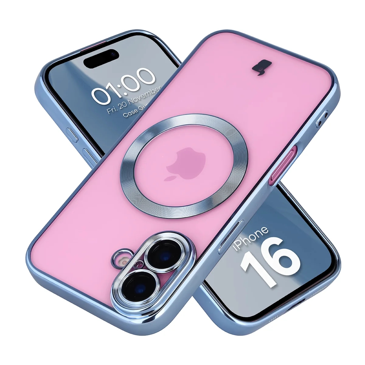Etui z ochroną aparatu i pierścieniem magnetycznym Bizon Case GuardO do iPhone 16, przezroczysto-niebieskie