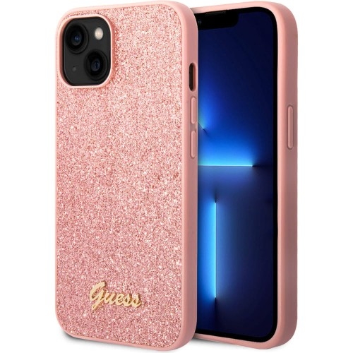 Image of Etui Guess Hardcase Glitter Script do iPhone 14 Plus, różowe