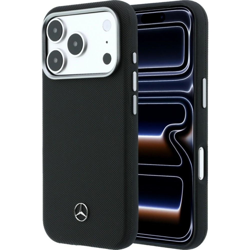 Etui Mercedes-Benz Leather Semi Wrap Grill Pattern MagSafe do iPhone 17 Pro, czarne
