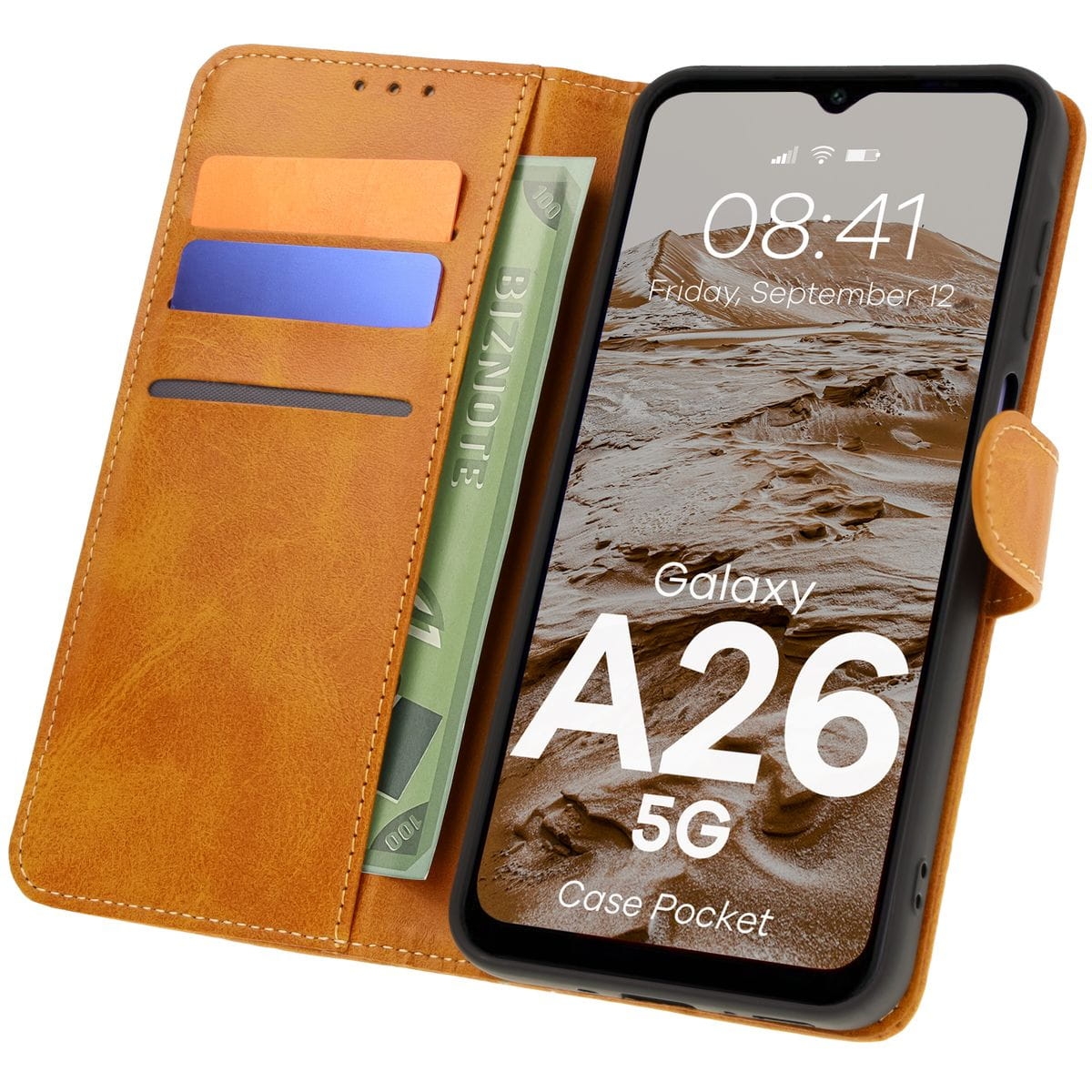Image of Etui z klapką Bizon Case Pocket do Galaxy A26 5G, brązowe