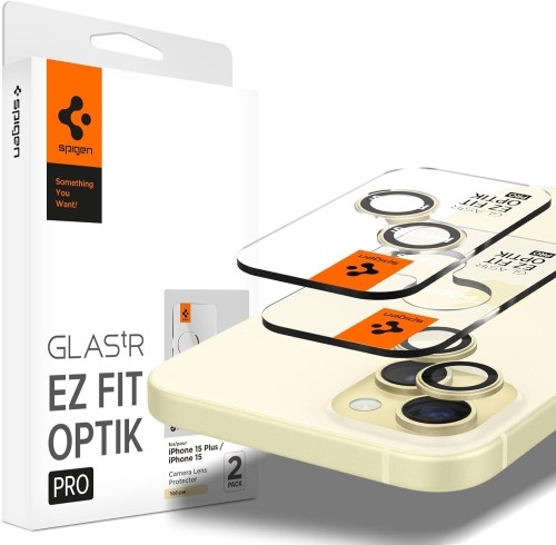 Image of Szkło na aparat Spigen Glas.tR Ez Fit Optik Pro 2-Pack do iPhone 15 / 15 Plus / 14 / 14 Plus, czarno-żółte