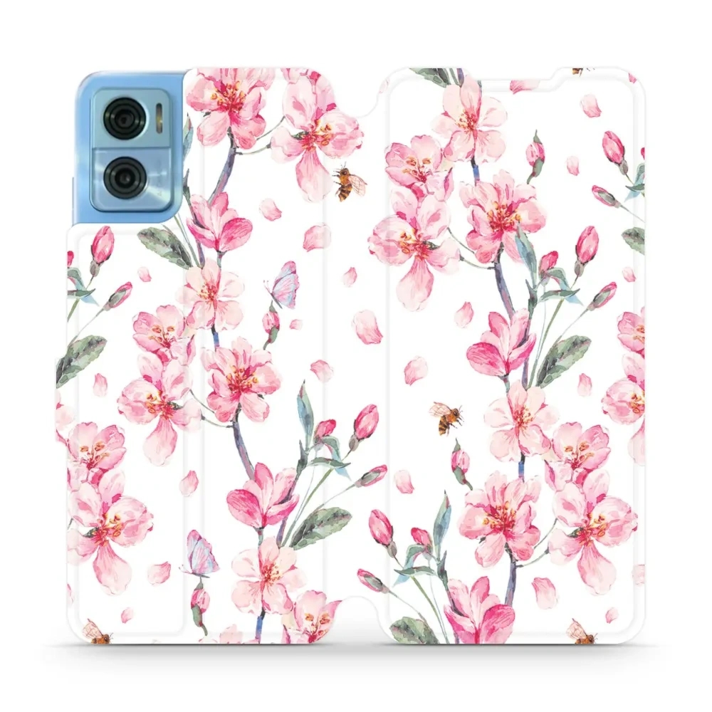 Etui z klapką do Motorola Moto E22, Mobiwear Book, różowa wiosna