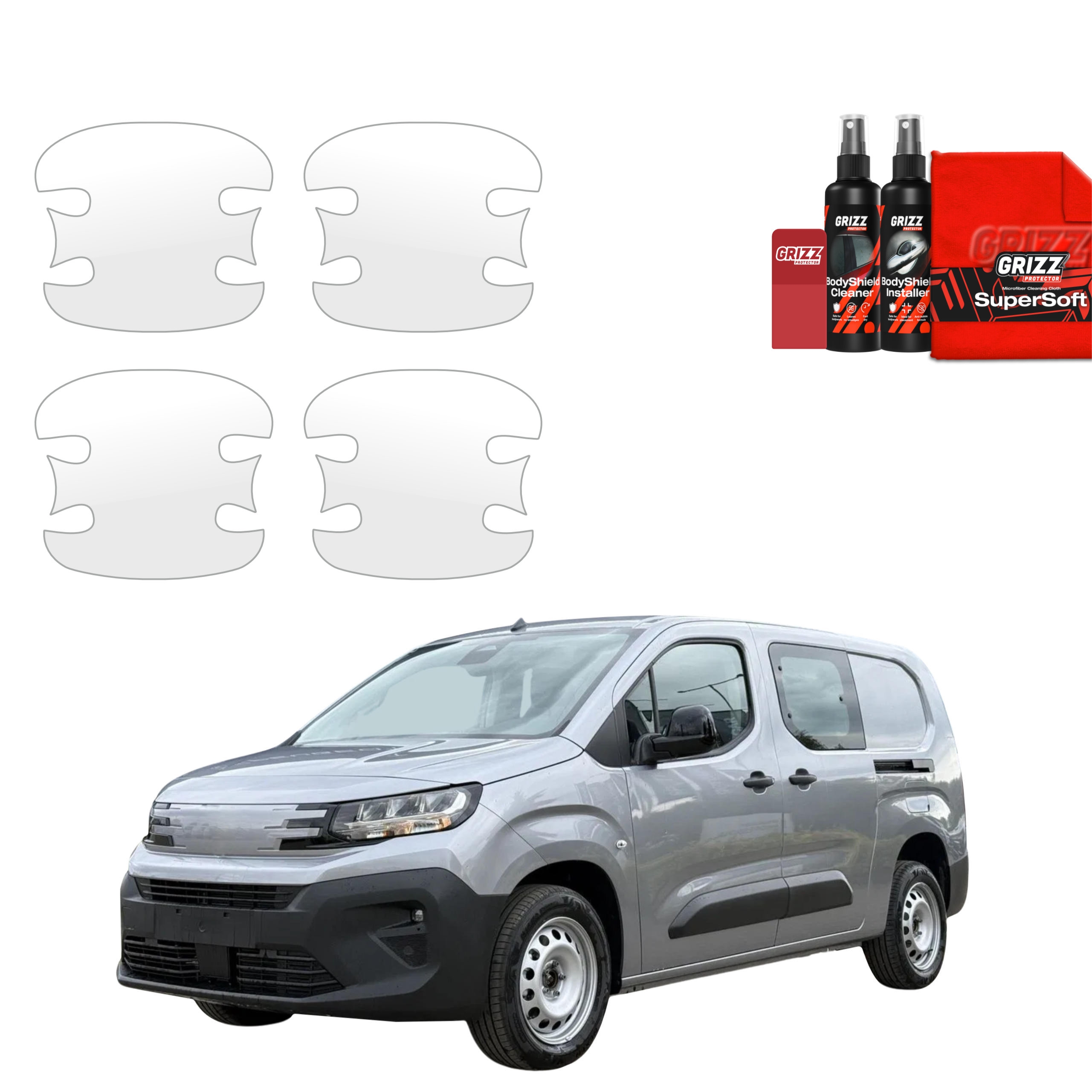 4w1 Bezbarwna folia ochronna Grizz Protector pod klamki Peugeot Partner (2018-2026)
