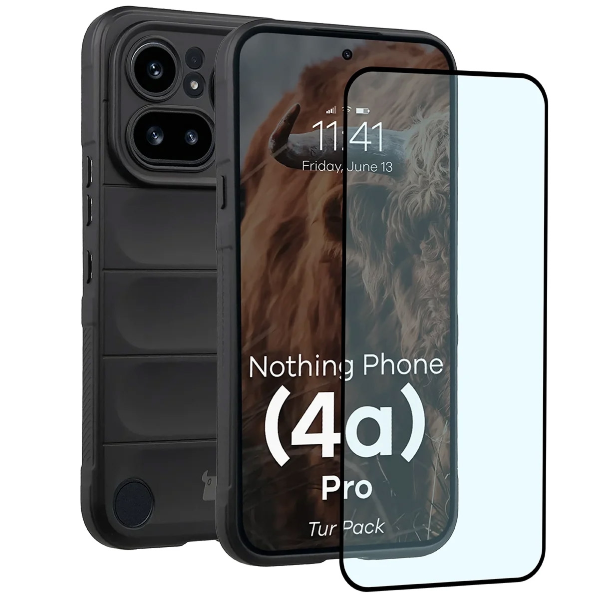 Pancerne etui + szkło hartowane Bizon Tur Pack do Nothing Phone (4a) Pro, czarne