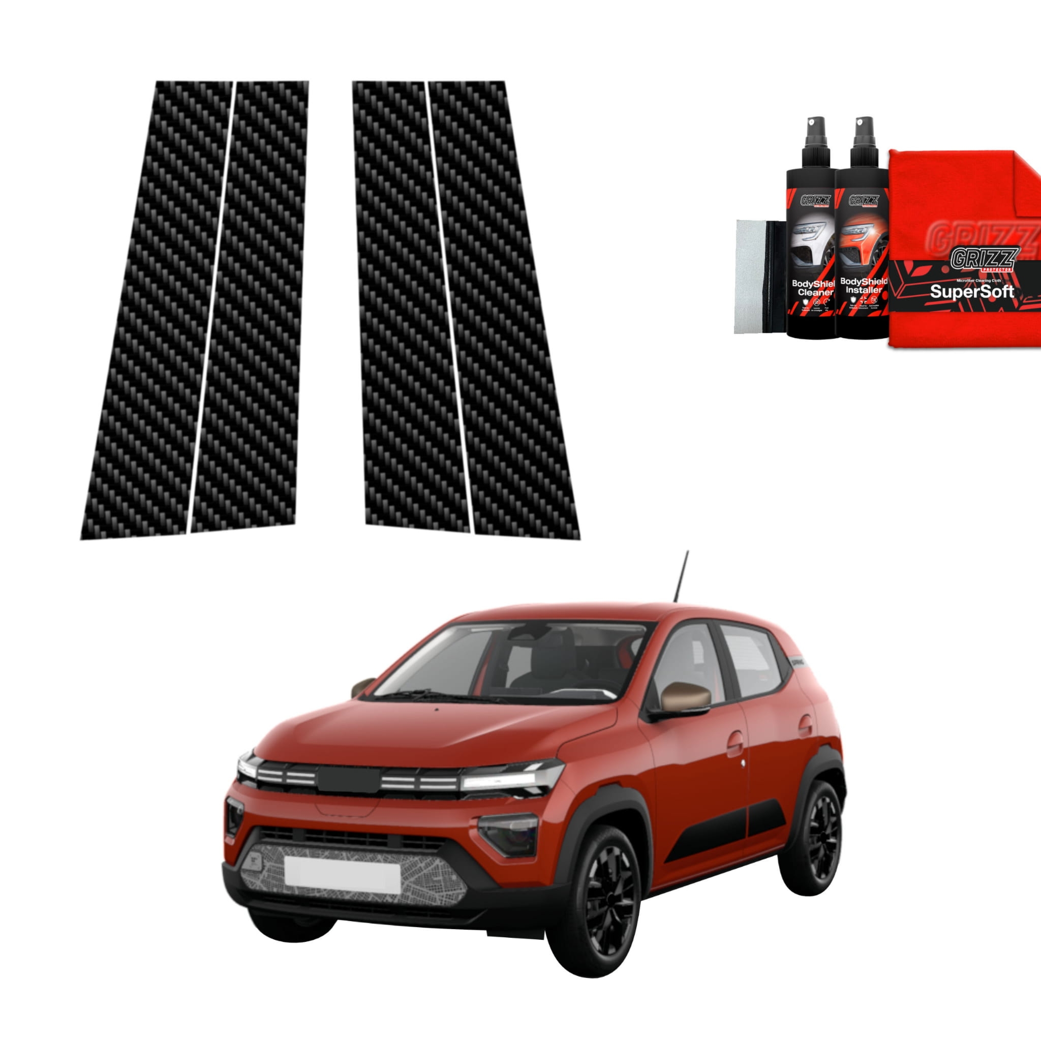4w1 Folia karbonowa Grizz Protector na słupki do Dacia Spring (2024-2026)