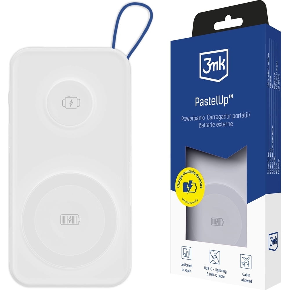 Image of Powerbank 3mk PastelUp do MagSafe, 1x USB-C, 1x USB-A, 1x Lightning, 10 000mAh, 22,5W, biały